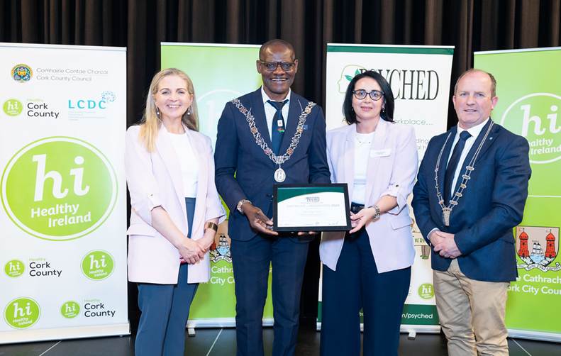 Ciara Lynch accepting PSYCHED recognition on behalf of Cork County Council