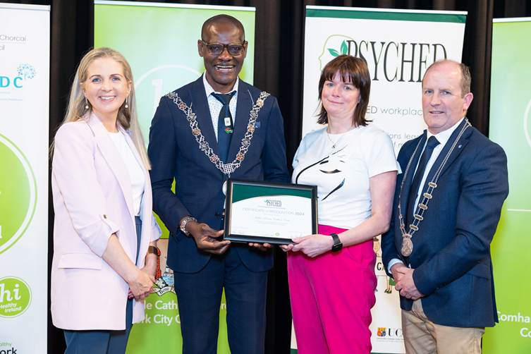 Susan Lehane accepting PSYCHED recognition on behalf of Mallow Primary Healthcare Centre